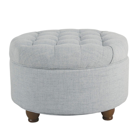 Homepop Home Decor | Large Button Tufted Woven Round Storage Ottoman | Ottoman with Storage for Living Room & Bedroom (Light Blue)**New in box**