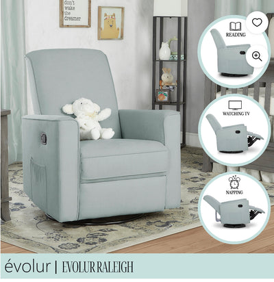 Evolur Raleigh Upholstered Plush Seating Glider Swivel, Rocker, Recliner, Glider for Nursery- brand new / assembled