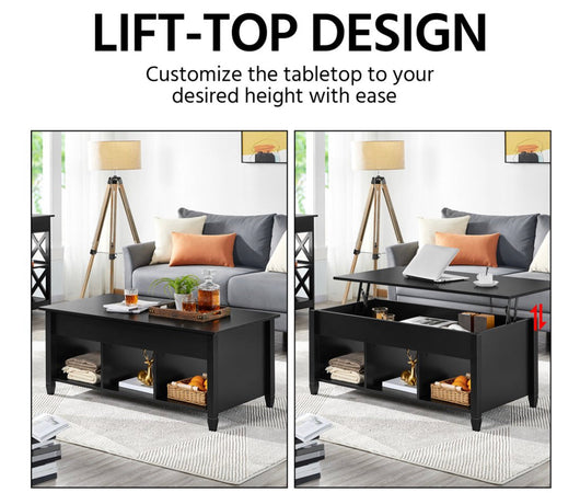 Alden Design 47.5inch Wooden Lift Top Coffee Table with 3 Storage Compartments, Black (new In the box)