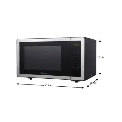Magic Chef 1.1 cu. ft. Countertop Microwave in Stainless Steel with Gray Cavity**New,cracked ring but works completely fine**