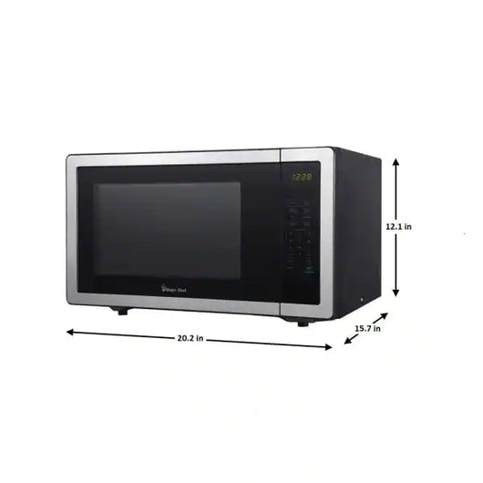 Magic Chef 1.1 cu. ft. Countertop Microwave in Stainless Steel with Gray Cavity**New,cracked ring but works completely fine**