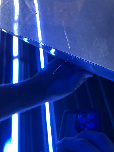 Anysun Mirrored End Table, Blue- NEW AND ASSEMBLED!!! (Minor scratches from shipping, protective plastic is still on)