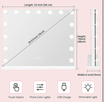 Towallmark Hollywood Makeup Mirror 15 Bulbs 23x19 Inch, 3 Modes, Hollywood Mirror with Lights, Touchscreen, USB Port, Hollywood Vanity Mirror with Lights, Tabletop & Wall-Mounted!  -Brand new in the box