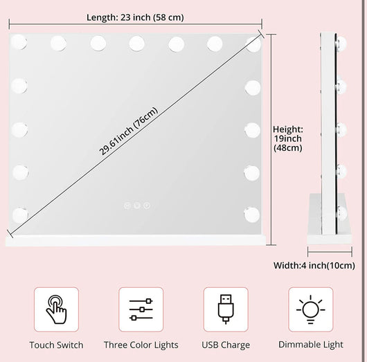 Towallmark Hollywood Makeup Mirror 15 Bulbs 23x19 Inch, 3 Modes, Hollywood Mirror with Lights, Touchscreen, USB Port, Hollywood Vanity Mirror with Lights, Tabletop & Wall-Mounted!  -Brand new in the box