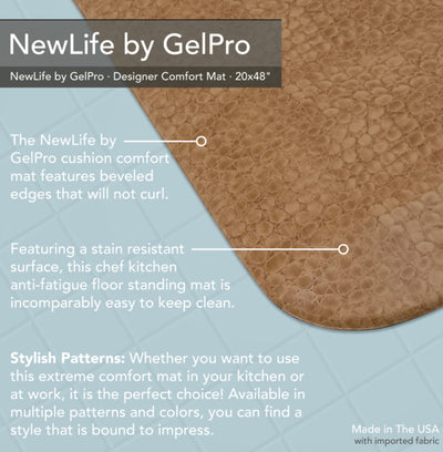 New Life by GelPro Anti-Fatigue Comfort Mat 20 x 48 Pebble Caramel- NEW IN PLASTIC!!!