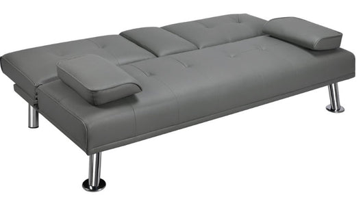 YaheeTech Modern Faux Leather Futon Sofa Bed Home Recliner Couch, Gray!! NEW IN BOX!!