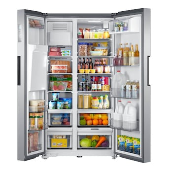 Midea  26.3-cu ft Side-by-Side Refrigerator with Ice Maker (Stainless Steel)- brand new / scratch and dent / has small dent low on freezer door - see pics please
