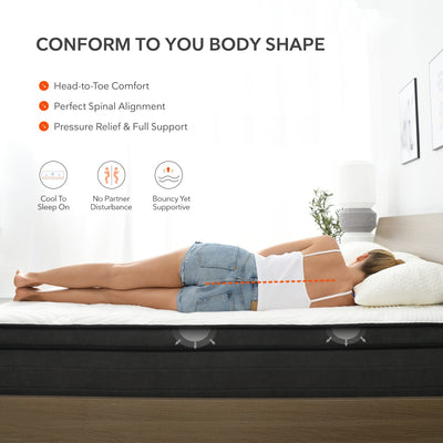 Sweetnight Queen Mattress in a Box 12 Inch Plush Pillow Top Hybrid Mattress, Gel Memory Foam for Sleep Cool, Motion Isolating Individually Wrapped Coils, Queen Size, Grey**New in box**
