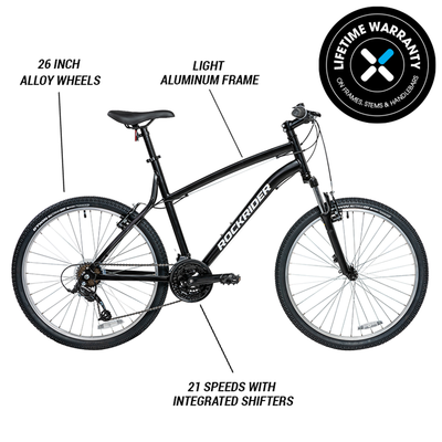 Decathlon Rockrider ST50, 21 Speed Aluminum Mountain Bike, 26", Unisex Black, Medium- brand new and assembled