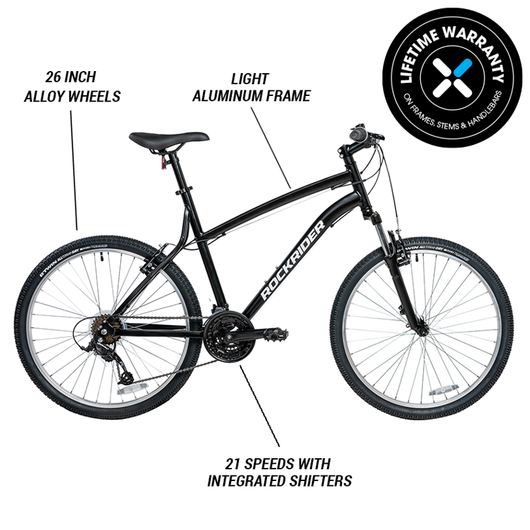 Decathlon Rockrider ST50, 21 Speed Aluminum Mountain Bike, 26", Unisex Black, Medium- brand new and assembled