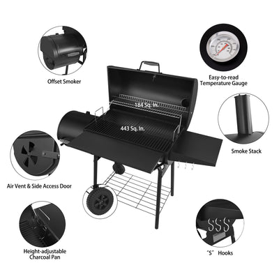 Royal Gourmet CC1830SC Charcoal Grill Offset Smoker with Cover, 811 Square Inches, Black, Outdoor Camping**New in box**