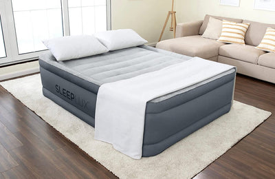 SLEEPLUX Queen Air Mattress | Supersoft Snugable Top, Extra Durable Tough Guard with Built-in Pillow | Raised 22" Airbed with Built in Pump + USB Charger, Grey (69093E)- new in box