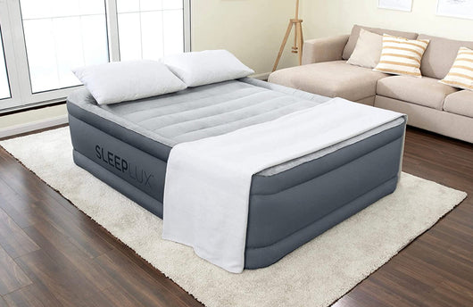 SLEEPLUX Queen Air Mattress | Supersoft Snugable Top, Extra Durable Tough Guard with Built-in Pillow | Raised 22" Airbed with Built in Pump + USB Charger, Grey (69093E)- new in box