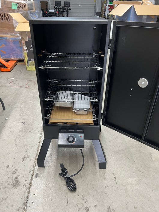 Masterbuilt Analog Electric Smoker, Black!! NEW AND ASSEMBLED, DENTED FROM SHIPPING BUT WILL STILL WORK FINE(PHOTOS SHOWN)!!