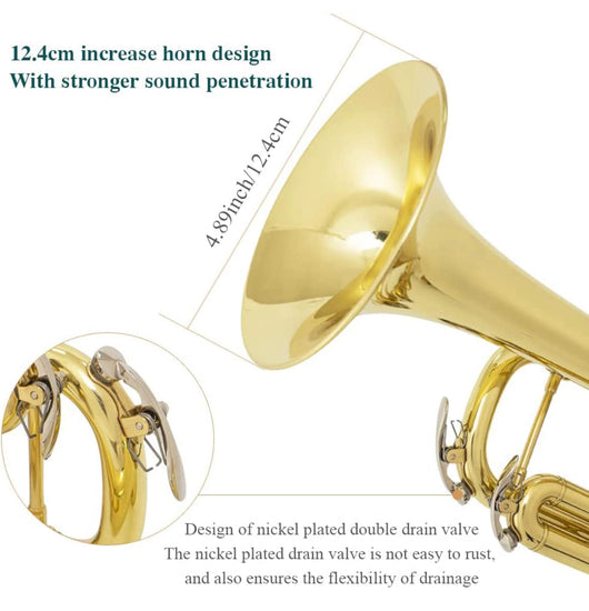 JUUXAAN Brass Standard Bb Trumpet Instrument with Hard Case,Gloves, 7C Mouthpiece for Student Beginner (golden)- NEW IN CARRY CASE!!!