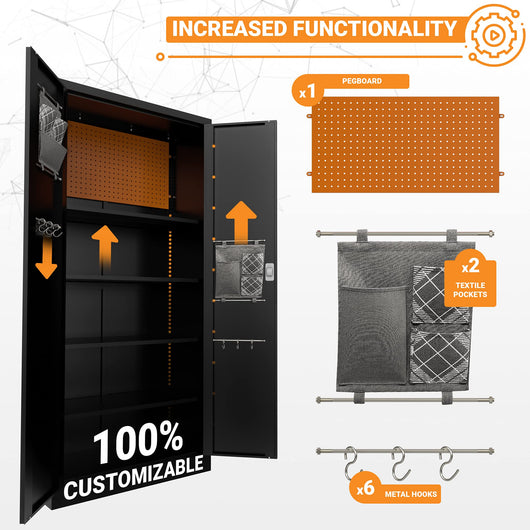 METALTIGER Metal Storage Cabinet - Multifunctional Garage Storage Closet with Doors, Adjustable Shelf Height and Leg Levelers, Includes Pegboard and Accessories, 900 lbs Full Capacity (Black)**New in box**