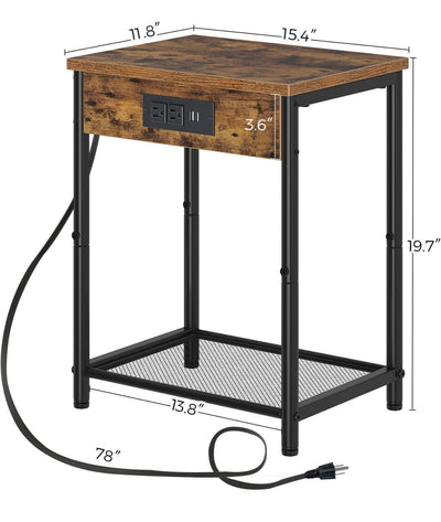 Rolanstar End Table with Charging Station & USB Ports, Rustic Brown- NEW AND ASSEMBLED!!!!