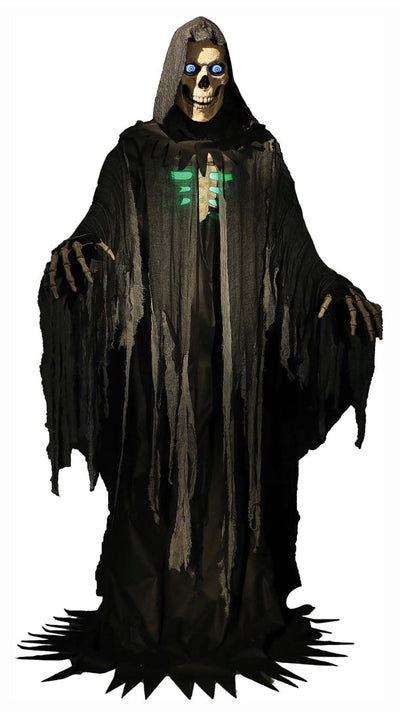 10' Towering Animated Reaper!! NEW AND ASSEMBLED, HEAD DOES NOT WORK BUT CHEST LIGHTS UP AND SOUNDS STILL WORK!!