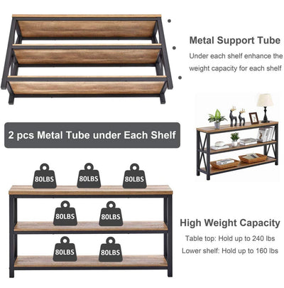 FATORRI Industrial Console Table for Entryway with 3-Tier Shelves (55 Inch, Rustic Oak)- NEW IN BOX!!!