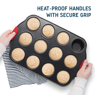 JoyTable Baking Pans Set - 15PC Baking Set with Silicone Handles, Durable Steel Baking Tray Set for Oven, BPA Free Bakeware Sets, Oven Safe Bakeware for Baking, Nonstick Set with Utensils, Black & Red- NEW IN BOX!!!!