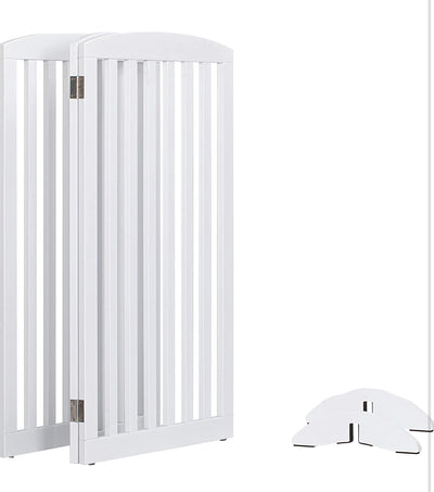 PAWLAND 36” Wooden Freestanding Foldable Pet Gate for Dogs, 3 Panels Step Over Fence, Support Feet Included, Dog Gate for The House, Doorway, Stairs, Extra Wide, White!  -Brand new in the box