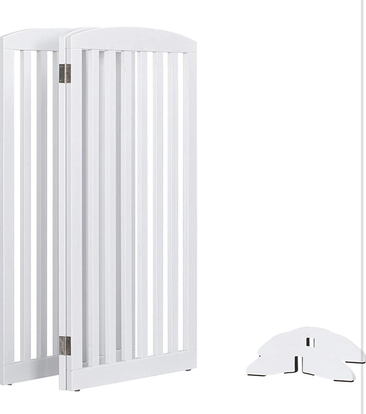 PAWLAND 36” Wooden Freestanding Foldable Pet Gate for Dogs, 3 Panels Step Over Fence, Support Feet Included, Dog Gate for The House, Doorway, Stairs, Extra Wide, White!  -Brand new in the box