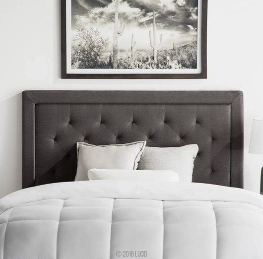 LUCID Bordered Upholstered Headboard with Diamond Tufting, Queen, Charcoal- NEW IN BOX!!!
