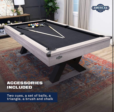 American Legend Kirkwood - 90-inch billiard table with rustic finish, K-shaped legs and black cloth, Brown!  -Brand new in the box (Assembly is required)  -Must bring truck or trailer for pick up!
