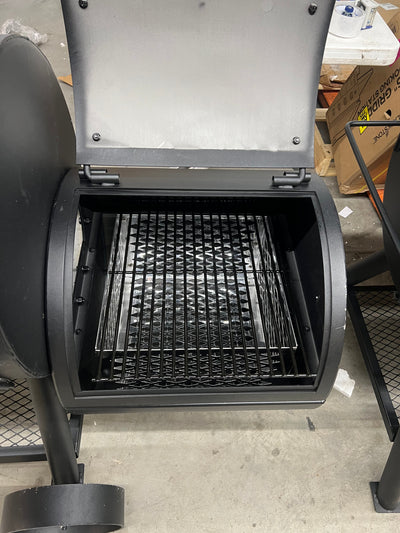 Oklahoma Joe's Longhorn Reverse Flow Smoker Black!! NEW AND ASSEMBLED, MISSING HEAT BAFFLE BUT STILL A FUNCTION-ABLE GRILL!!