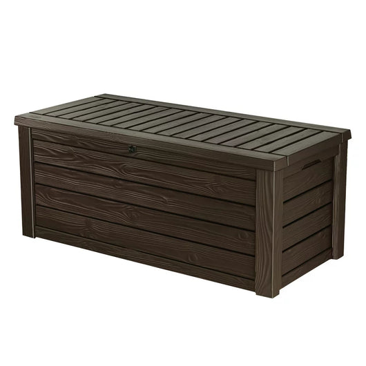 Keter Westwood Outdoor Storage 150 Gallon Resin Deck Box and Bench, Brown**New in box**
