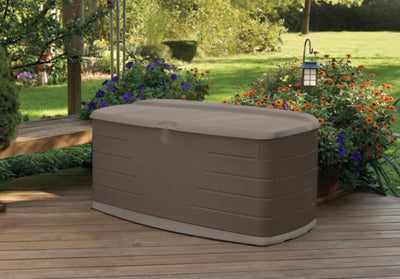 Rubbermaid Outdoor Large Deck Box with Seat, Green, 90 Gallon- NEW AND ASSEMBLED!!!!,*Minor dents from shipping*