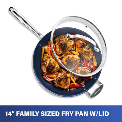 Granitestone Blue Nonstick 14” Frying Pan with Lid with Ultra Durable Mineral and Diamond Triple Coated Surface, Family Sized Open Skillet, Oven and Dishwasher Safe, 100% PFOA Free**New**