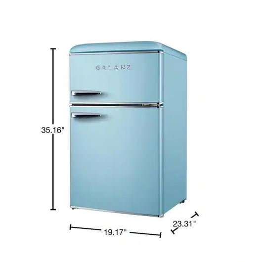 Galanz 3.1 cu. ft. Retro Mini Fridge with Dual Door True Freezer in Blue**New dented from shipping**