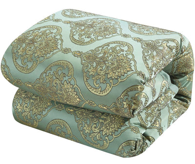 Chic Home 9 Piece Como Decorator Upholstery Quality Jacquard Motif Fabric Bedroom Comforter Set & Pillows Ensemble, King, Blue- NEW IN BAG