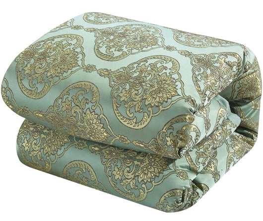 Chic Home 9 Piece Como Decorator Upholstery Quality Jacquard Motif Fabric Bedroom Comforter Set & Pillows Ensemble, King, Blue- NEW IN BAG