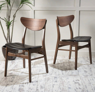 Christopher Knight Home Anise Leather / Walnut Dining Chairs, 2-Pcs Set, Dark Brown / Walnut Finish- NEW IN BOX!!!
