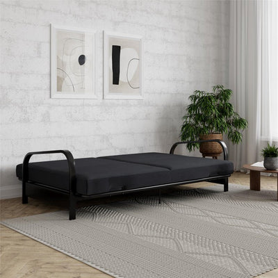 Mainstays Metal Arm Futon, Black Metal Frame with Black Mattress**New in Box**