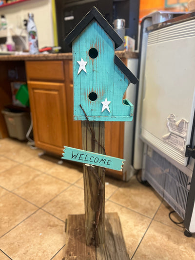 Handcrafted Blue Birdhouse