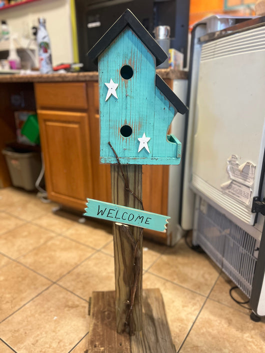 Handcrafted Blue Birdhouse