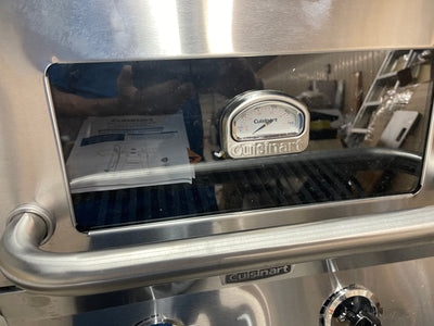 The Big Catch proudly presents -   FRANKENGRILL !  it’s a brand new Cuisinart 2 burner stainless steel grill with pathetic little universal burner knobs that we installed since the original ones were missing