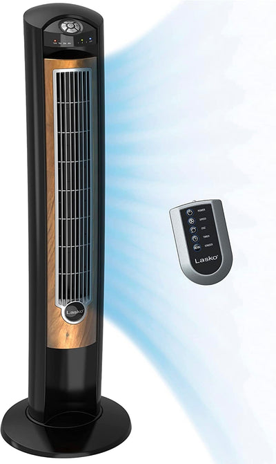 Lasko Products Portable Electric 42" Oscillating Tower Fan with Fresh Air Ionizer, Timer and Remote Control for Indoor, Bedroom and Home Office Use, Blackwood- NEW IN BOX!!!