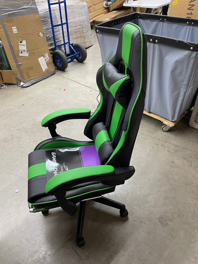 Ferghana E-Sports Chair,Gaming Chair,Racing Office Computer Game Chair,Ergonomic Gaming Chair,Racing Style with Adjustable Recliner and Retractable Footrest and Headrest/Lumbar Pillow(Green)-brand new and assembled