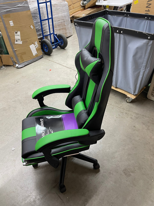 Ferghana E-Sports Chair,Gaming Chair,Racing Office Computer Game Chair,Ergonomic Gaming Chair,Racing Style with Adjustable Recliner and Retractable Footrest and Headrest/Lumbar Pillow(Green)-brand new and assembled