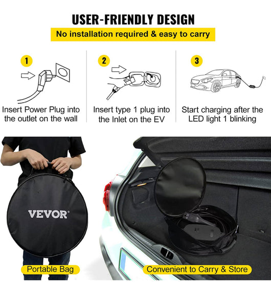 VEVOR Level 2 EV Charger, 16 Amp 110V-240V 3.84 kW, Portable Electric Vehicle Charger with 25 ft Charging Cable NEMA 6-20 Plug, SAE J1772 Standard Plug-in Home EV Charging Station for Electric Cars- NEW IN CARRY BAG!!!