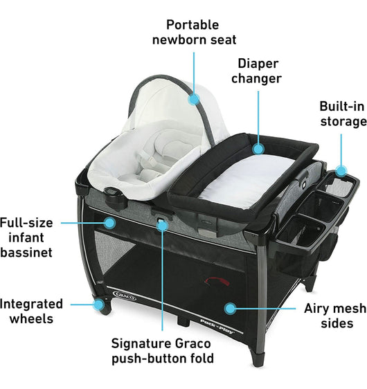 Graco Pack 'n Play Quick Connect DLX Playard Includes Portable Seat and Rapid Remove Fabrics for Easy Cleaning, Nico- NEW IN BOX!!!