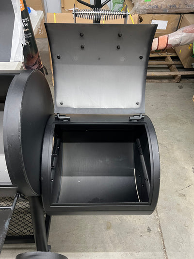 Oklahoma Joe's Longhorn Reverse Flow Smoker Black!! NEW AND ASSEMBLED, MISSING HEAT BAFFLE BUT STILL A FUNCTION-ABLE GRILL!!
