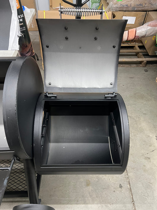 Oklahoma Joe's Longhorn Reverse Flow Smoker Black!! NEW AND ASSEMBLED, MISSING HEAT BAFFLE BUT STILL A FUNCTION-ABLE GRILL!!