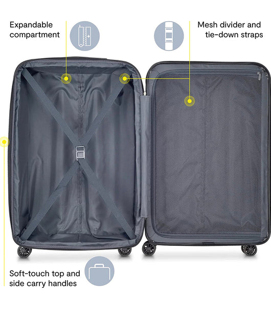 DELSEY Paris Helium Aero Hardside Expandable Luggage with Spinner Wheels, Titanium, Checked-Medium 25 Inch**New**