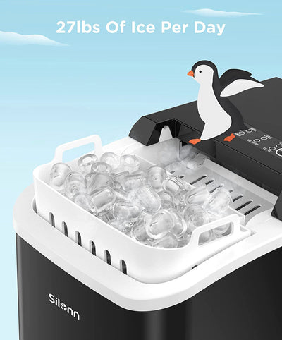 Silonn Countertop Ice Maker Machine with Handle, Portable Ice Makers Countertop, Makes up to 27 lbs. of Ice Per Day, 9 Cubes in 7 Mins, Self-Cleaning Ice Maker with Ice Scoop and Basket- Lightly Used, VERY Clean and works great/like new!
