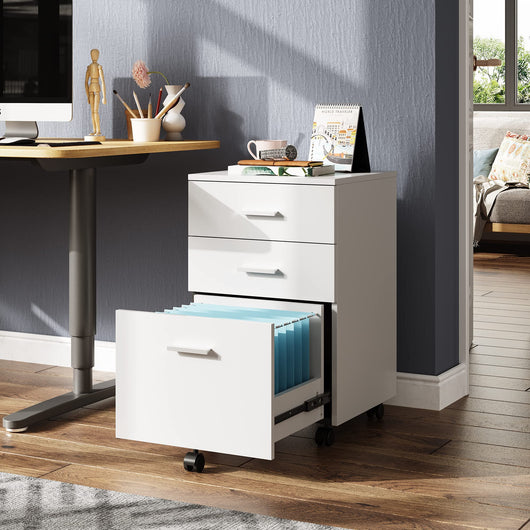 DEVAISE 3 Drawer Wood Mobile File Cabinet, Rolling Filing Cabinet for Letter/A4 Size, White**New in box**